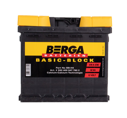 Berga Basic Block 12V 52Ah 470Cca label detail