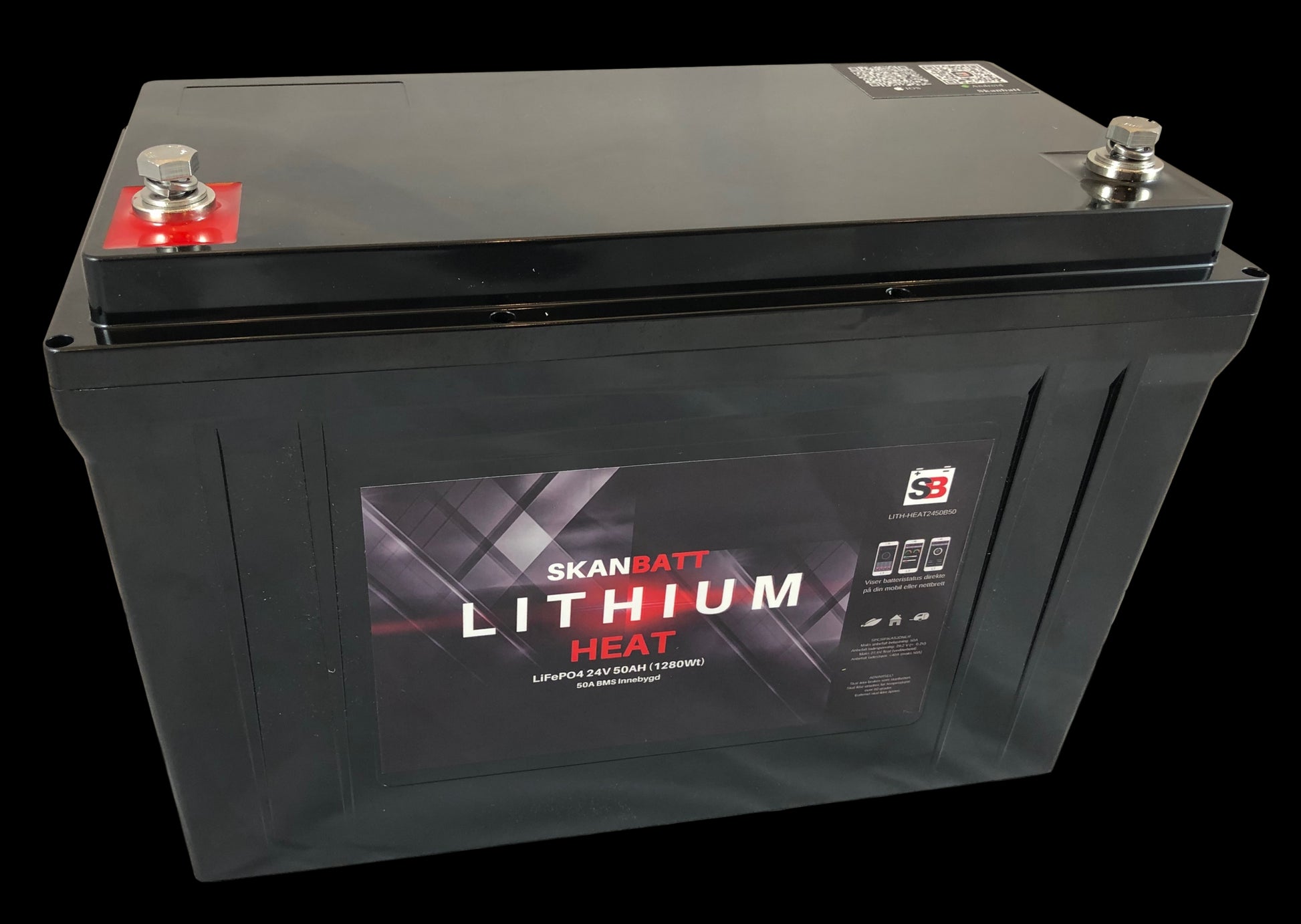 SKANBATT HEAT Lithium Batteri 24V 50AH 50BMS - BLUETOOTH OG VARME - Image 1