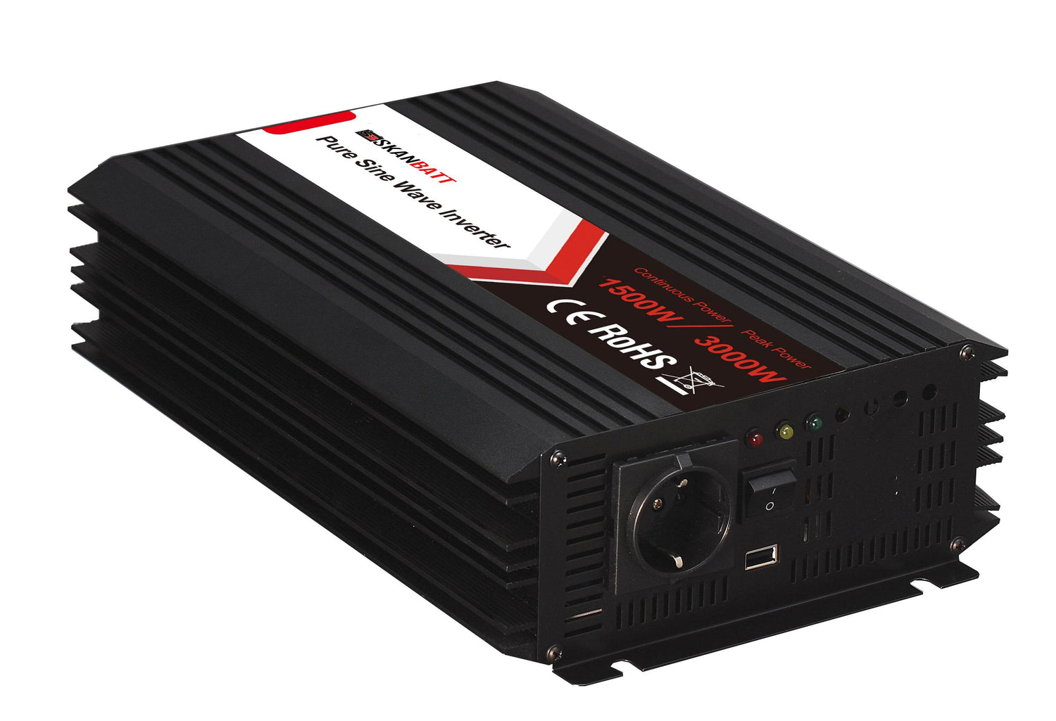 SKANBATT Inverter 12V 1500W Ren Sinus m/Trådløs Fjernkontroll 342x157x75mm - Proffvolt