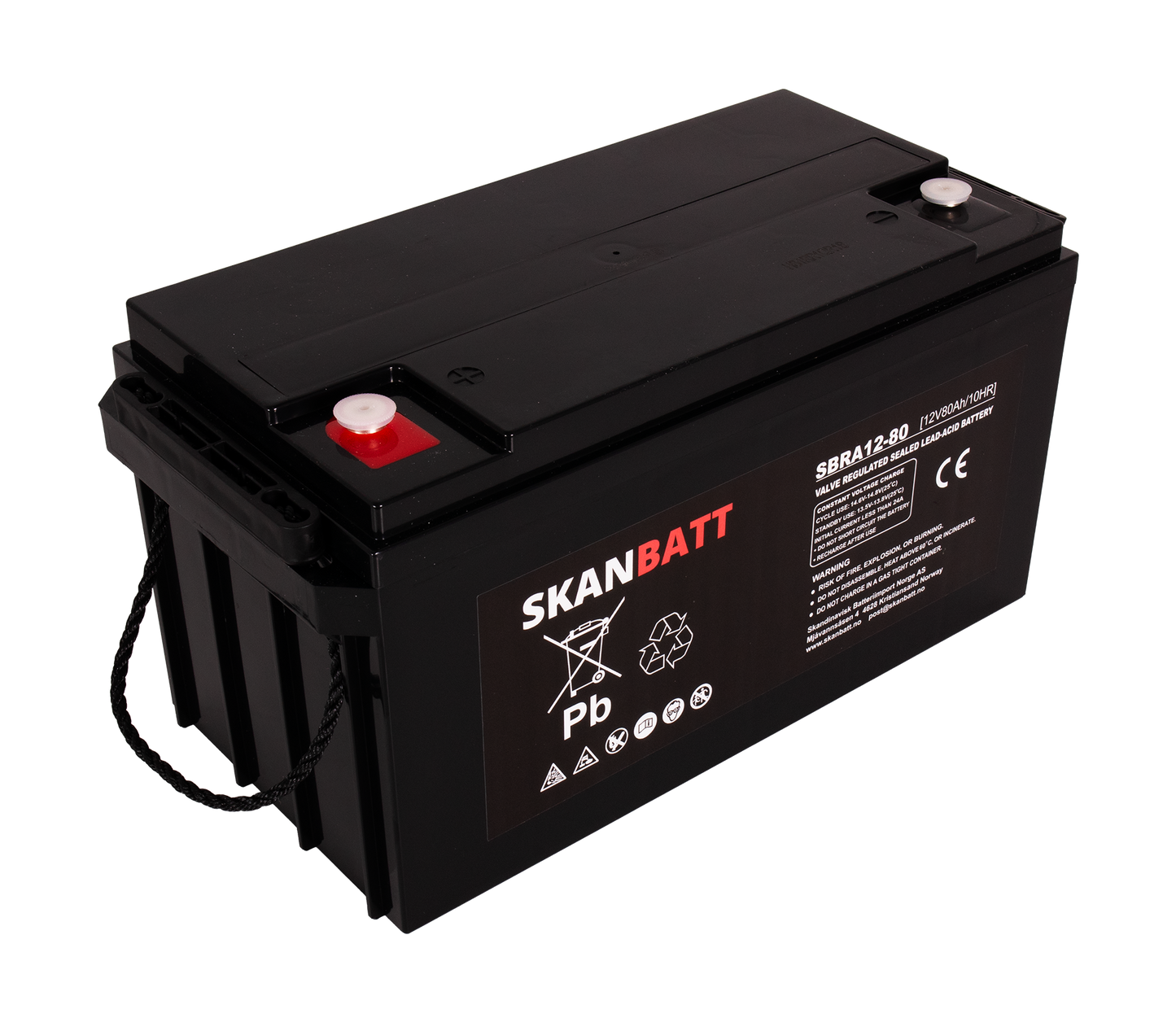 SKANBATT AGM Deep Cycle Batteri 12V 80AH C10 (350x167x182mm) +venstre