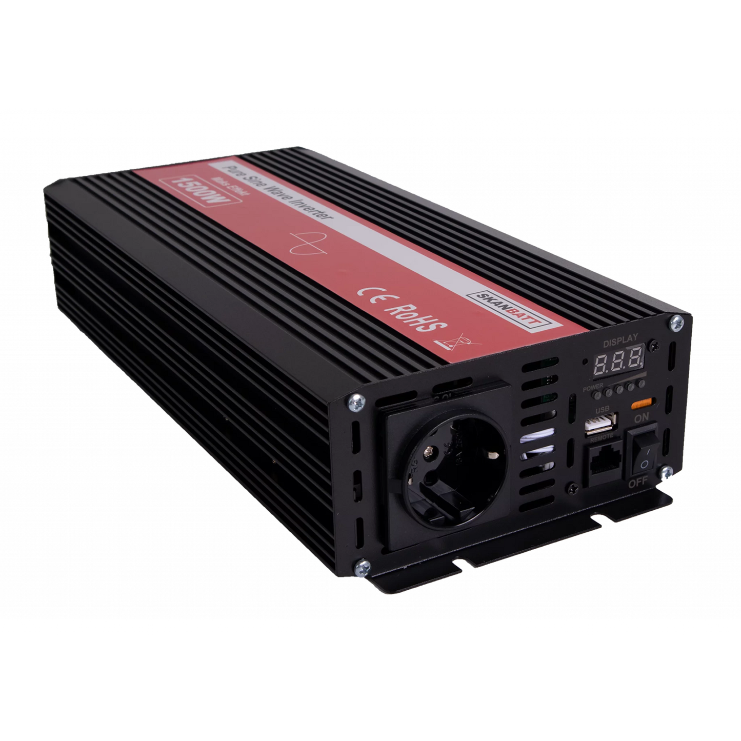 SKANBATT Inverter 12V 1500W Ren Sinus m/Kablet Fjernkontroll NB! KUPPVARE