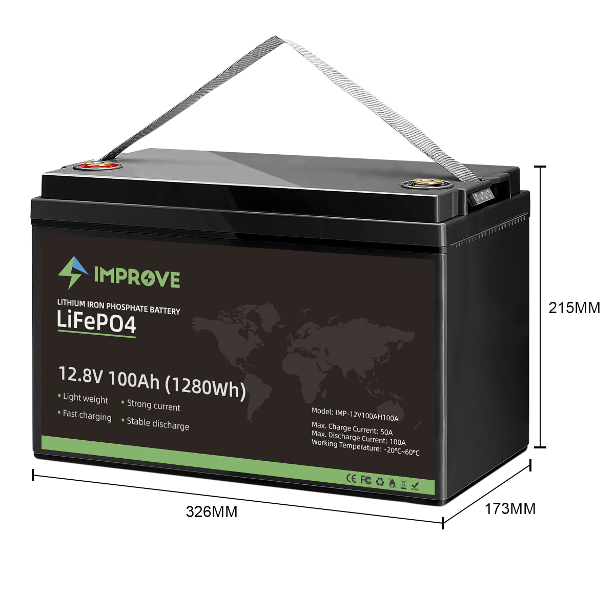 IMPROVE Lithium Batteri 12V 100Ah (LiFePO4) BMS 100A - Image 3