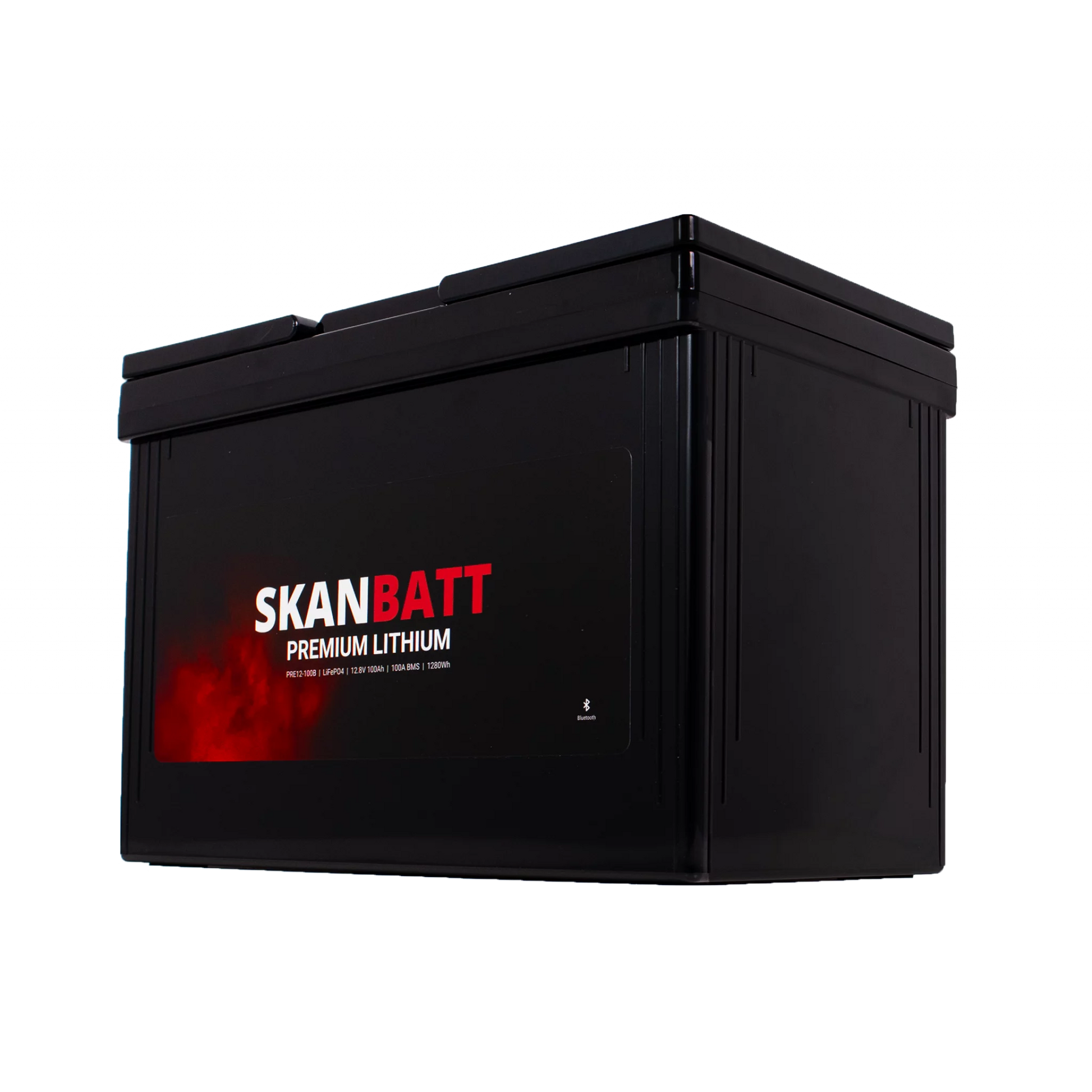 SKANBATT Premium Lithium - 12V 100Ah 100A BMS - 306x172x212mm - Bluetooth - 8 Års garanti