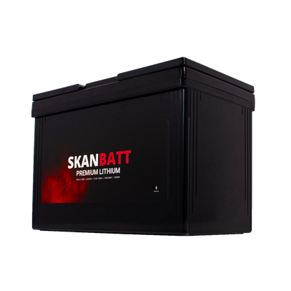 SKANBATT Premium Lithium - 12V 100Ah 100A BMS - 306x172x212mm - Bluetooth - 8 Års garanti