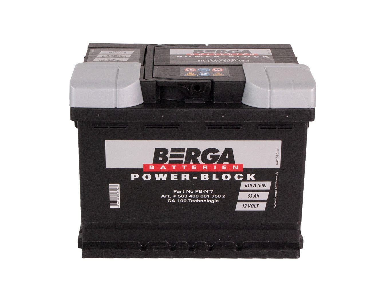 BERGA Power Block 12V 63AH 610CCA shown in angle view