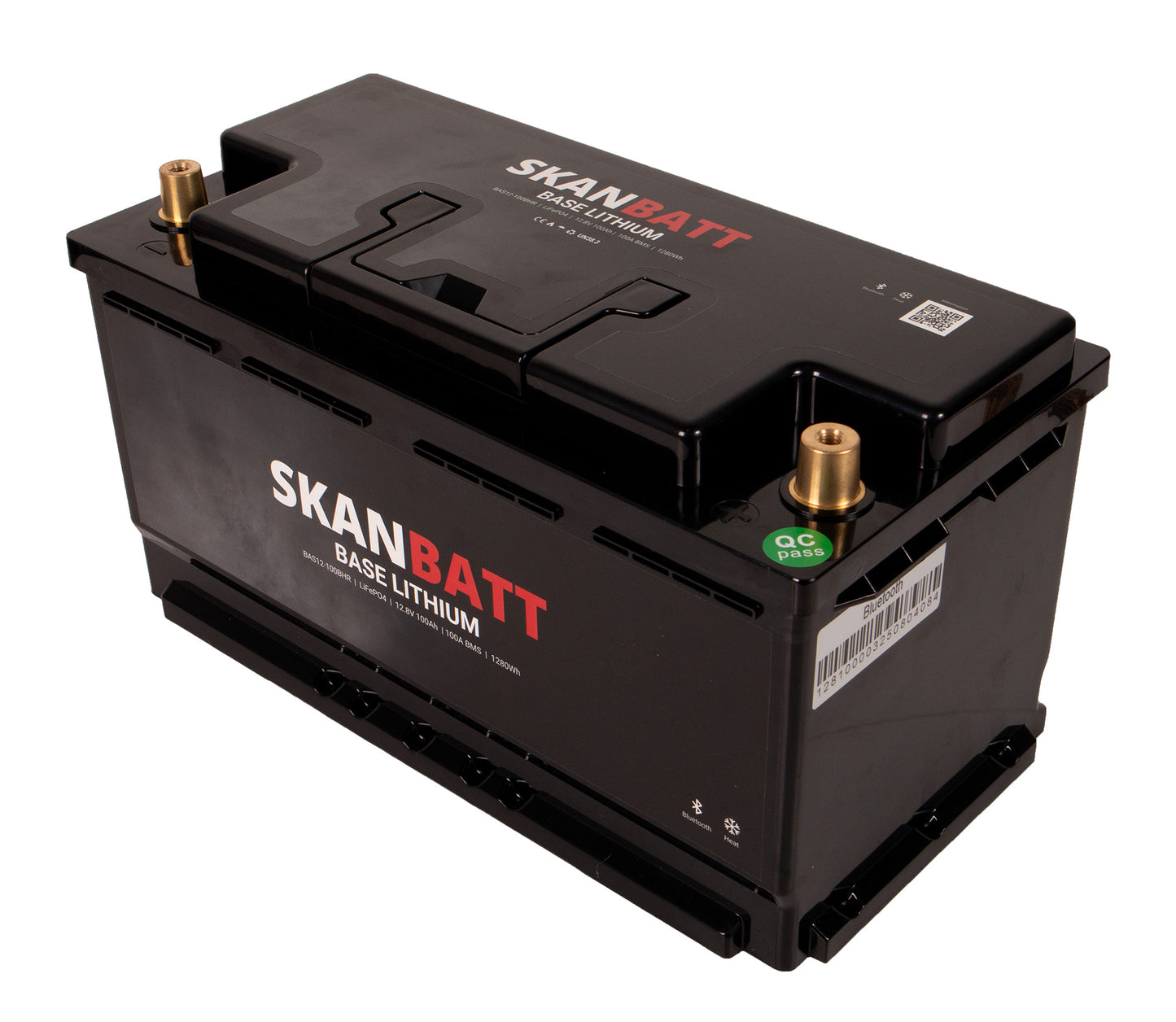 SKANBATT Base Lithium - 12V 100Ah 100A BMS - 355x175x190mm - Bluetooth - Heat - 3 Års garanti - Bobil
