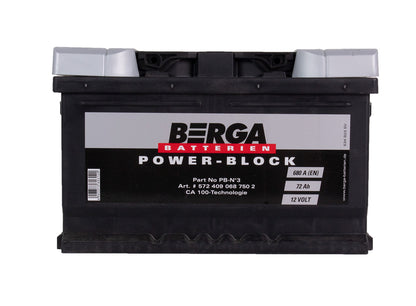 Berga Power Block 12V 72Ah 680Cca label detail