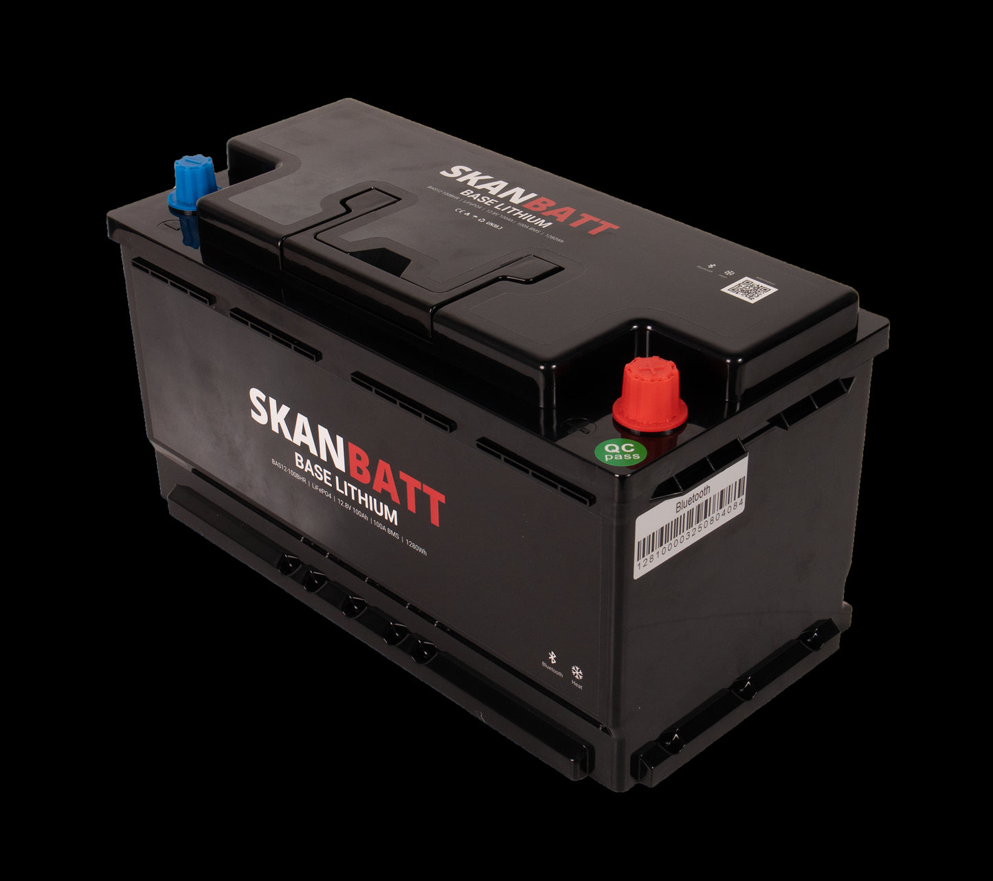 SKANBATT Base Lithium - 12V 100Ah 100A BMS - 355x175x190mm - Bluetooth - Heat - 3 Års garanti - Bobil