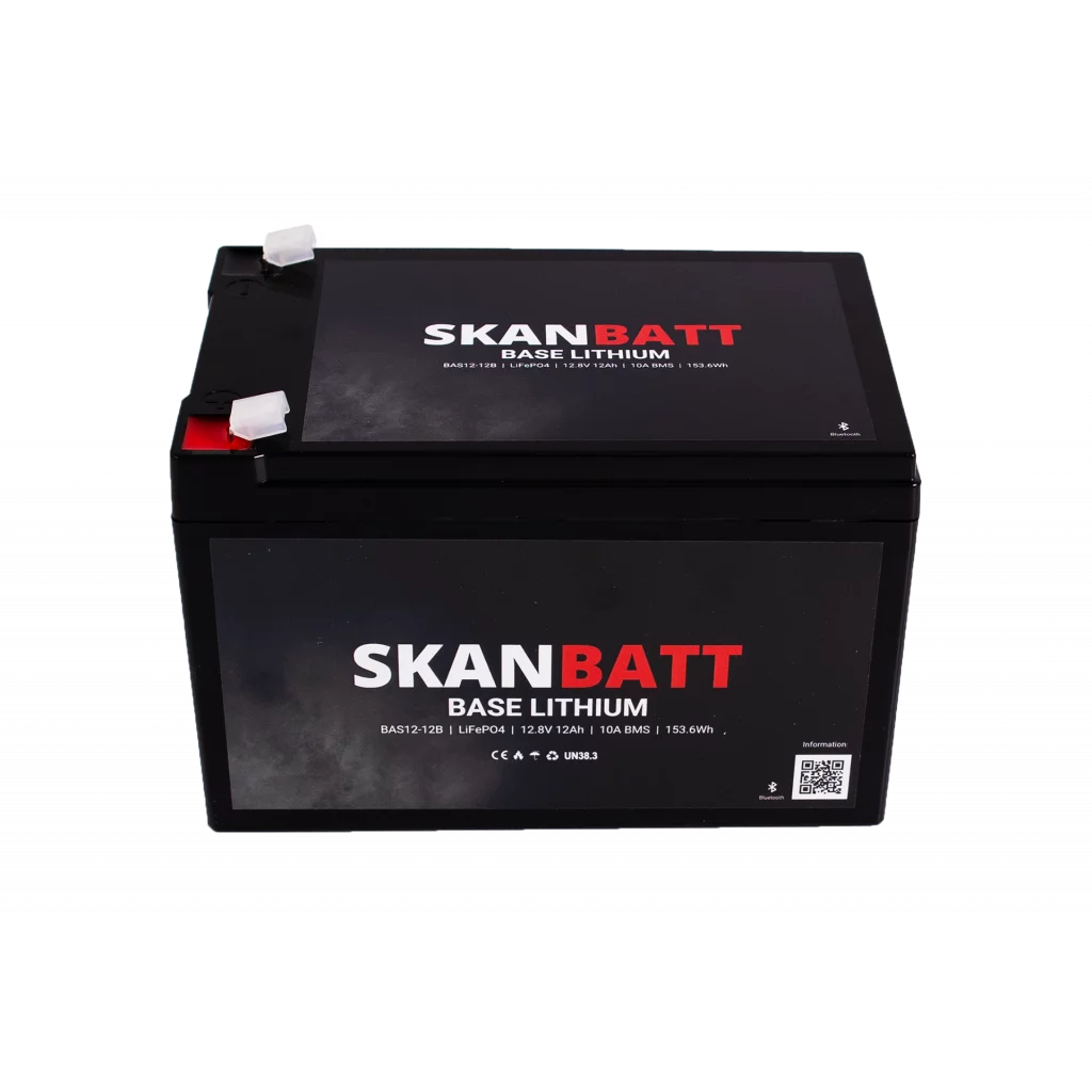 Produktbilde 3 av SKANBATT Base Lithium - 12V 12Ah 10A BMS - 151x98x96mm - Bluetooth - 3 Års garanti