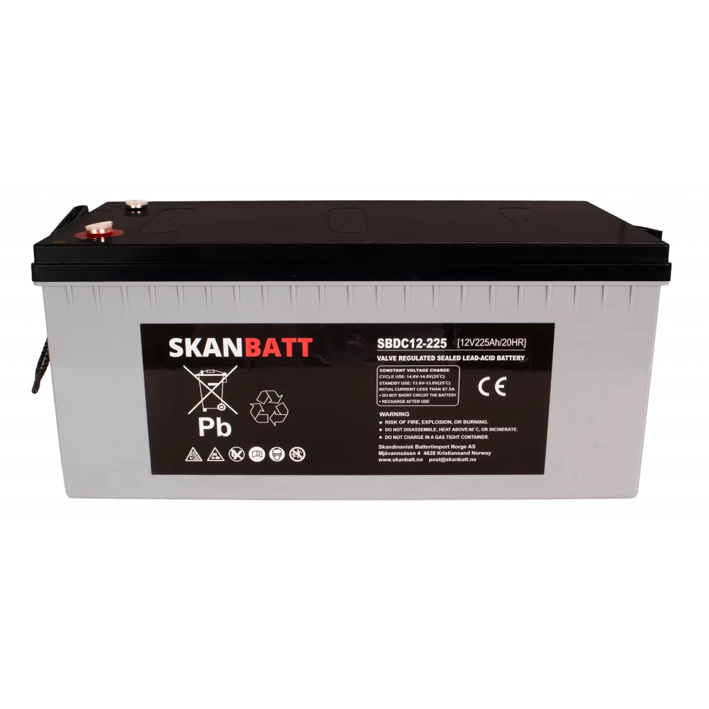 SKANBATT AGM Deep Cycle Batteri 12V 225AH C10 (522x240x219mm) +høyre