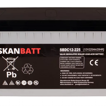 SKANBATT AGM Deep Cycle Batteri 12V 225AH C10 (522x240x219mm) +høyre