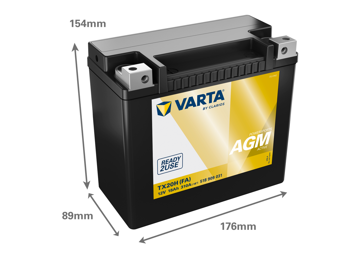 VARTA AGM MC Batteri 12V 18AH 310CCA (176x89x154mm) +vänster TX20H (FA)