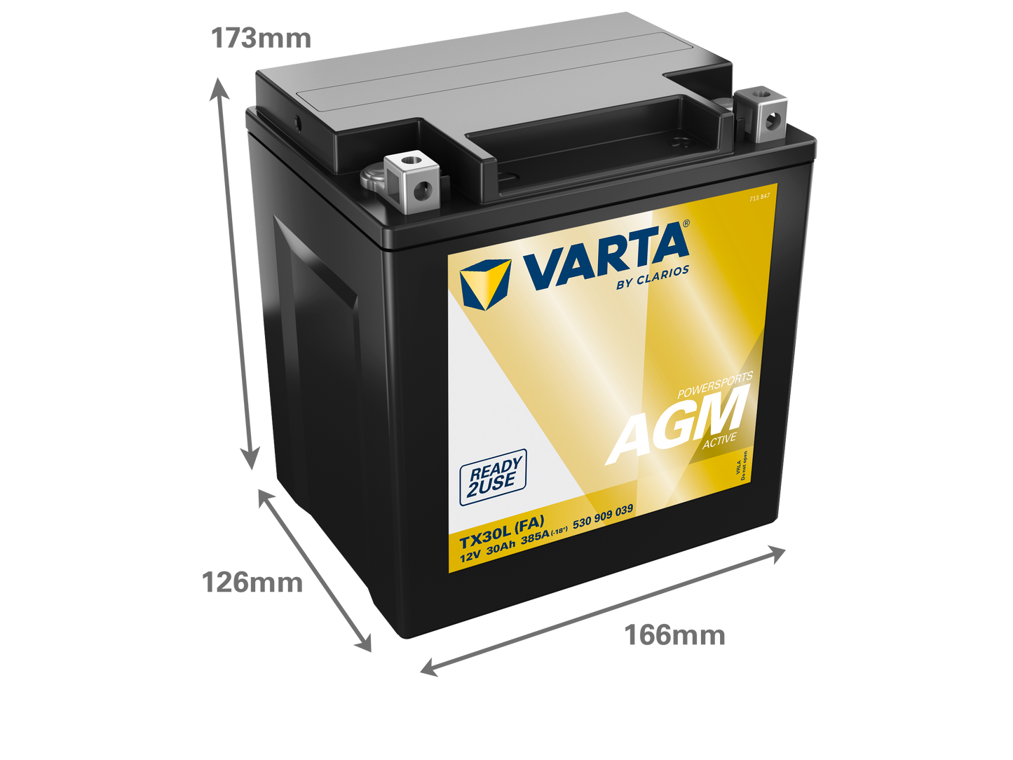 VARTA AGM MC Batteri 12V 30AH 385CCA (166x127x175mm) +höger TX30L (FA)