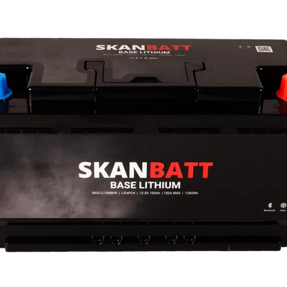 SKANBATT Base Lithium - 12V 100Ah 100A BMS - 355x175x190mm - Bluetooth - Heat - 3 Års garanti - Bobil