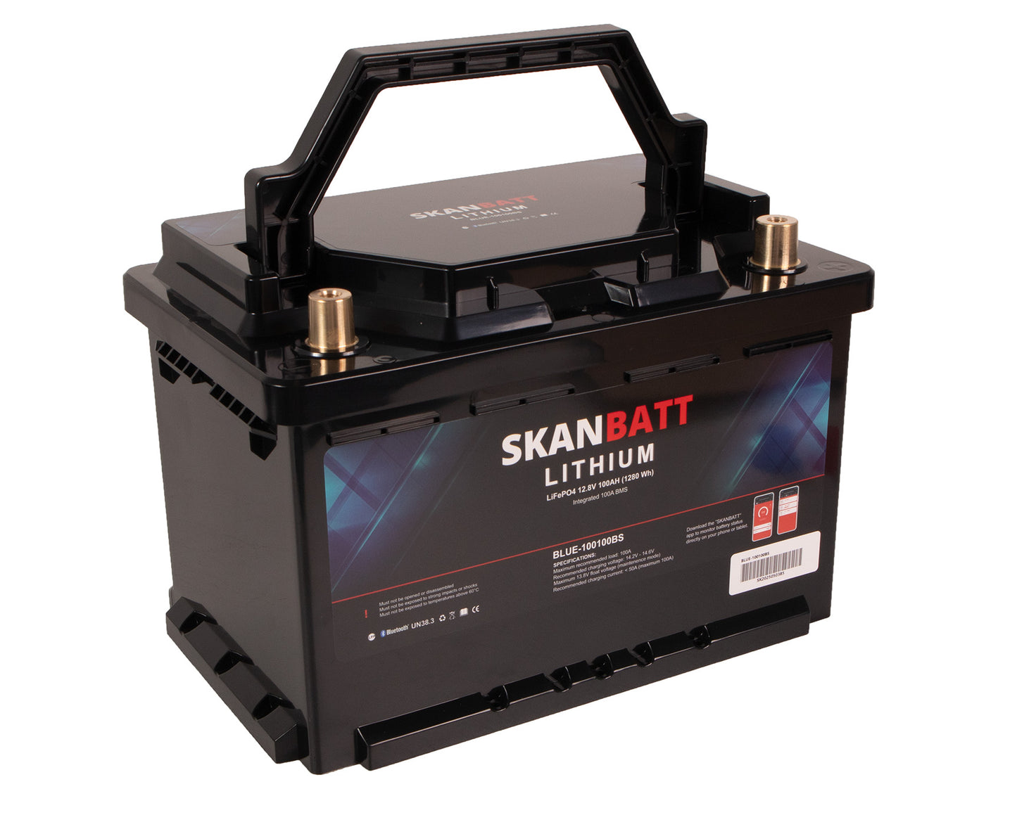 Skanbatt Lithium Batteri 12V 100Ah 100A Bms - Bluetooth - Bobil - 355X176X190Mm shown in product view image 2