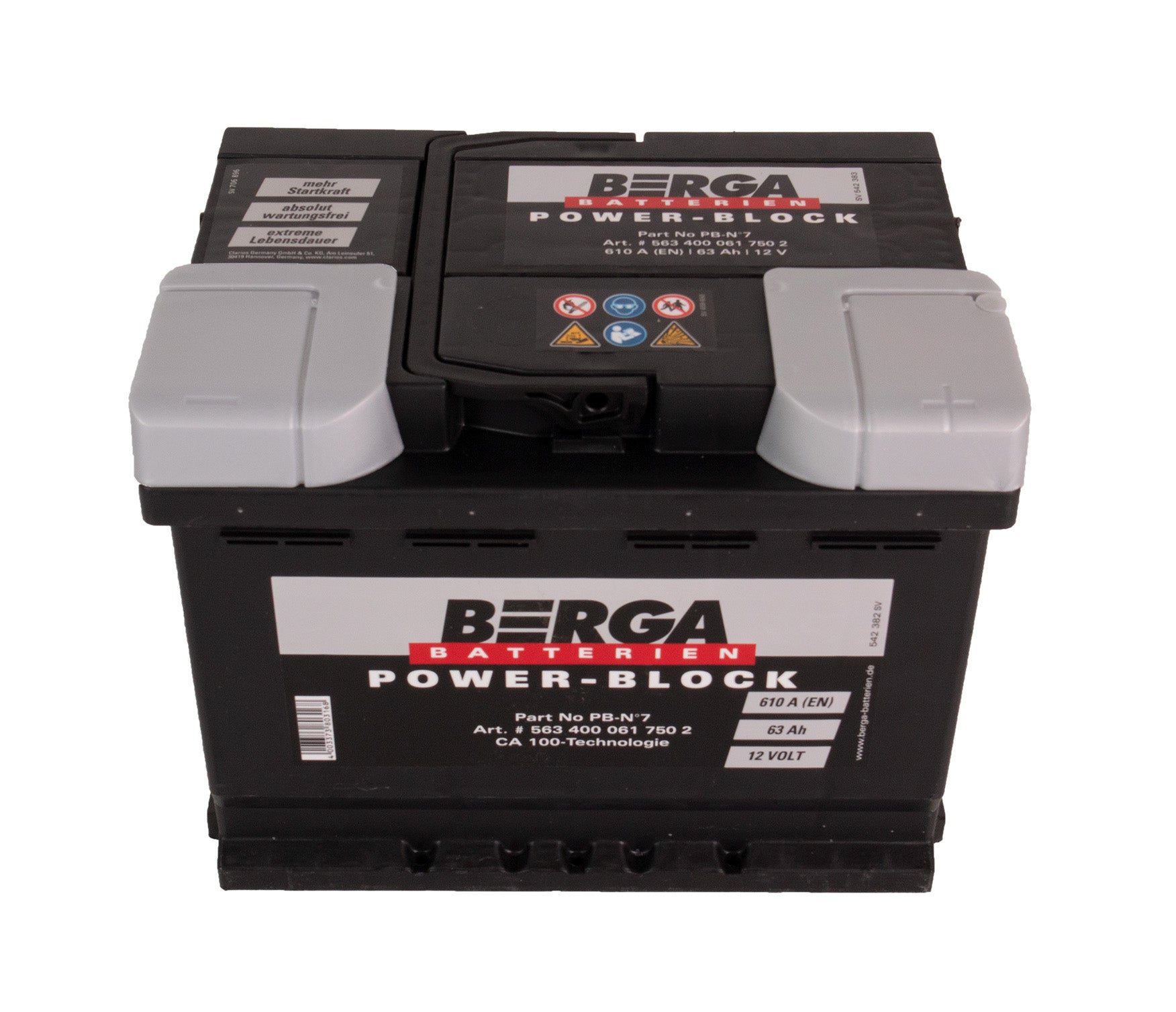 BERGA Power Block 12V 63AH 610CCA shown in detail view