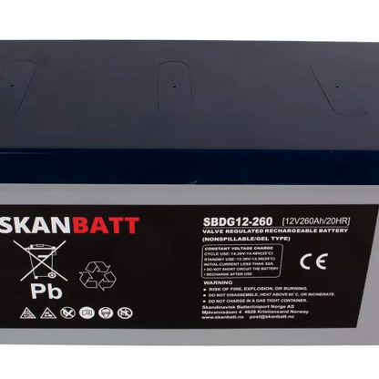 SKANBATT GEL Deep Cycle Batteri 12V 260AH (520x268x220mm) +høyre