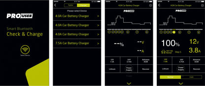 Prouser Elektronisk Batterilader 6V/12V 4A M/ Bluetooth shown in angle view