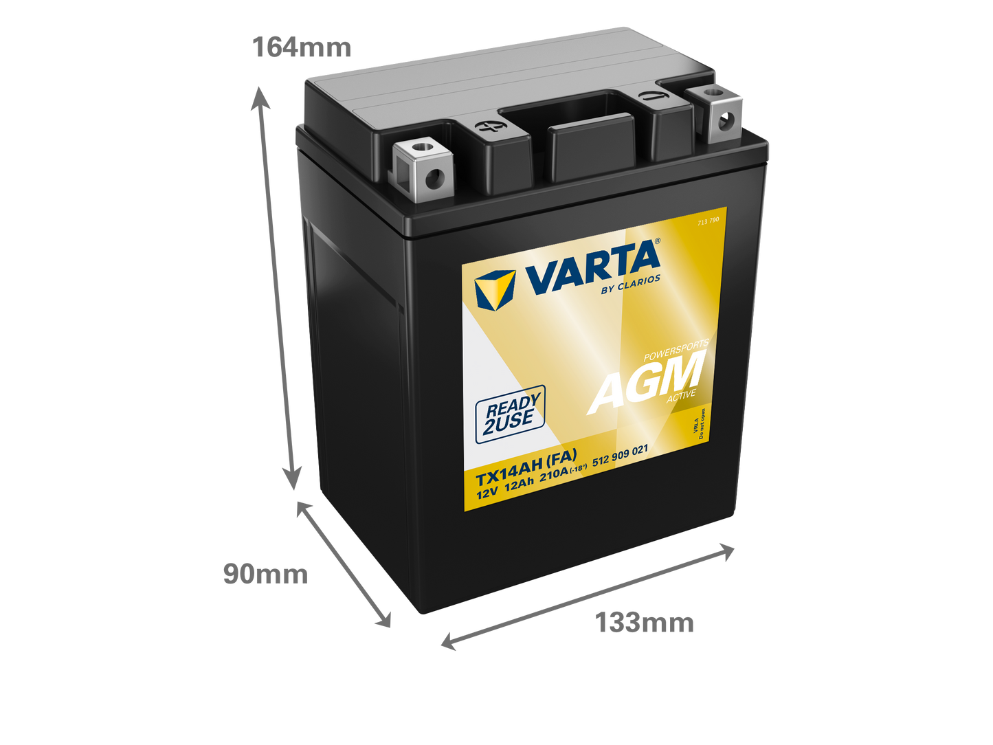 VARTA AGM MC Batteri 12V 12AH 210CCA (133x90x164mm) +vänster TX14AH (FA)