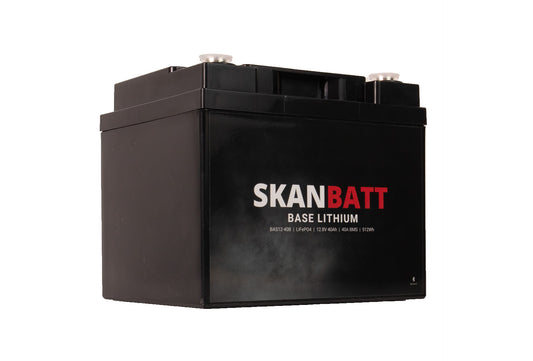 SKANBATT Base Lithium - 12V 40Ah 40A BMS - 198x166x170mm - Bluetooth - 3 Års garanti