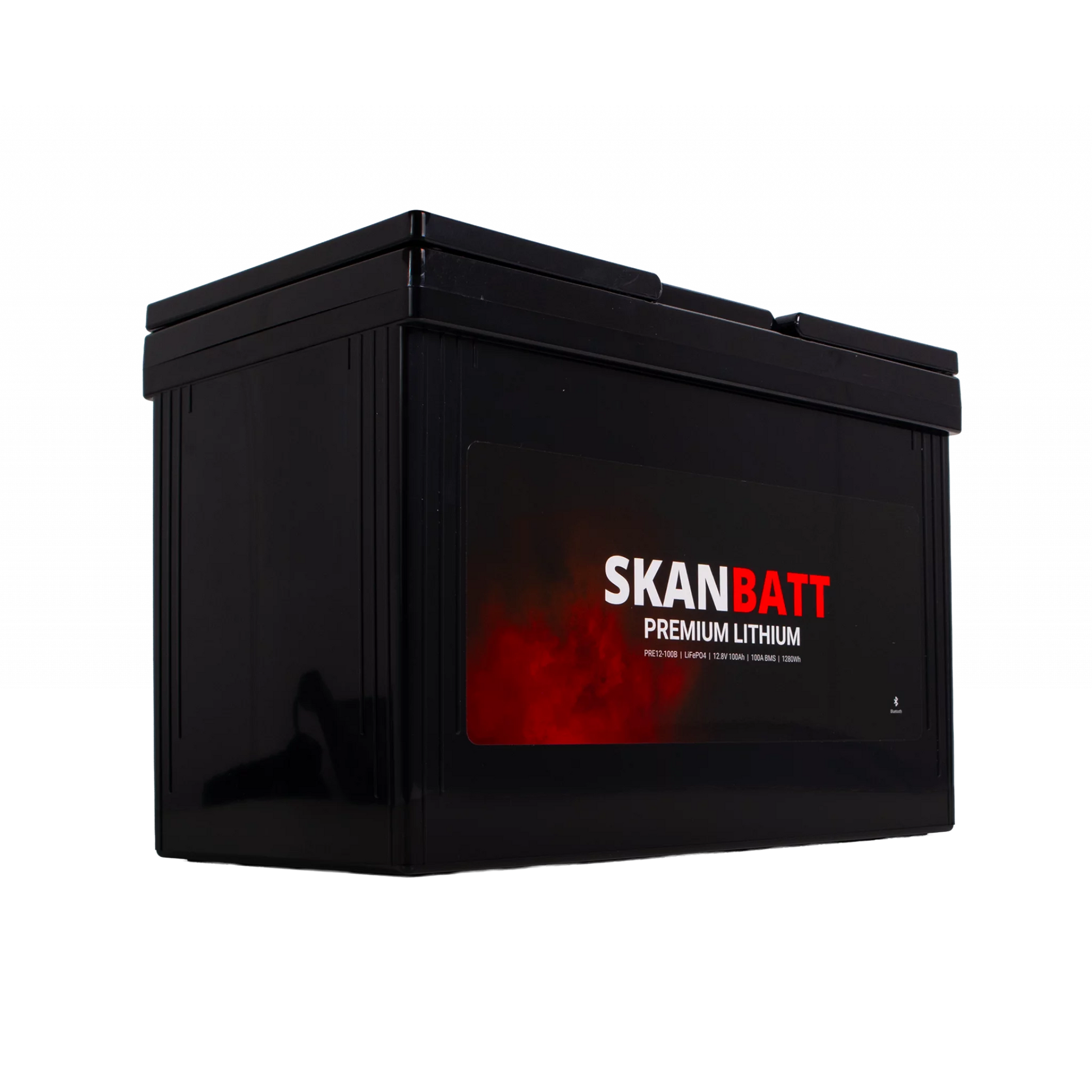 SKANBATT Premium Lithium - 12V 100Ah 100A BMS - 306x172x212mm - Bluetooth - 8 Års garanti