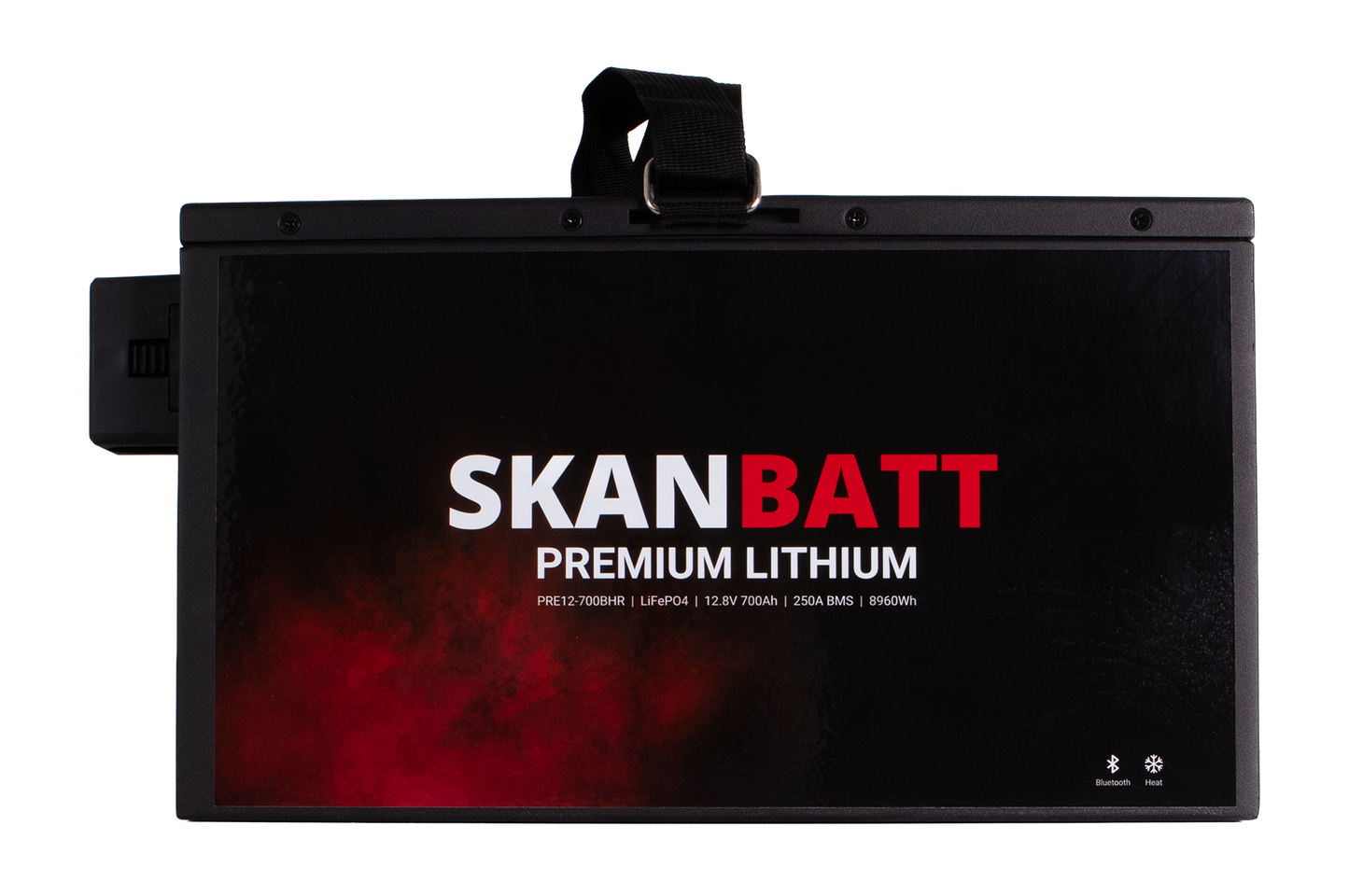 SKANBATT Premium Lithium - 12V 700Ah 250A BMS - 380x360x220mm - Bluetooth - Heat - 8 Års garanti - "Under setet" modell