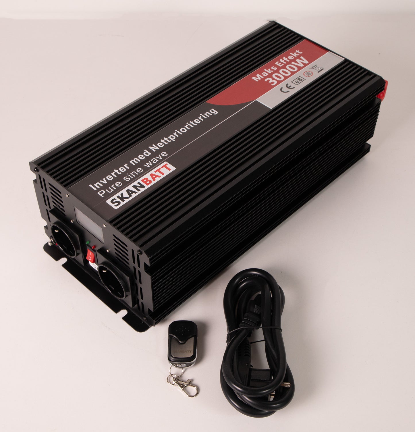 Skanbatt Inverter 12V 3000W Ren Sinus Med Nettprioritering, Trådløs Fjernkontroll