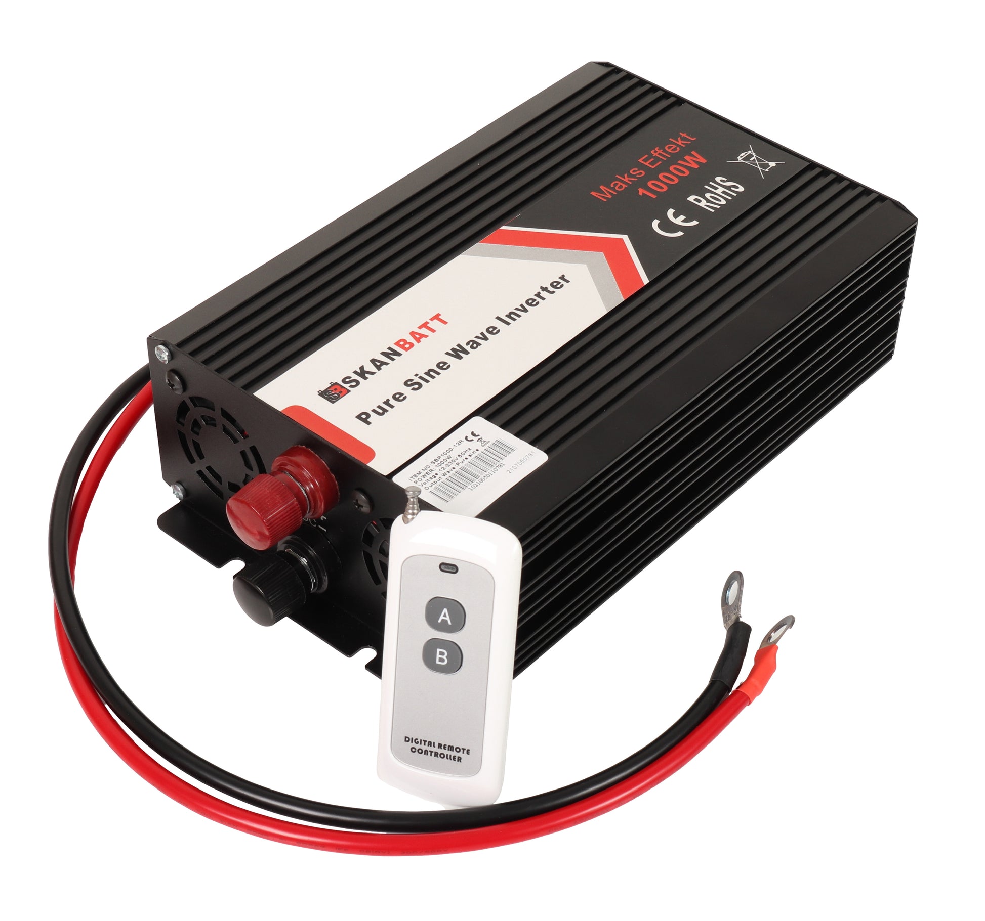 SKANBATT Inverter 12V 1000W Ren Sinus m/Trådløs Fjernkontroll - Image 2