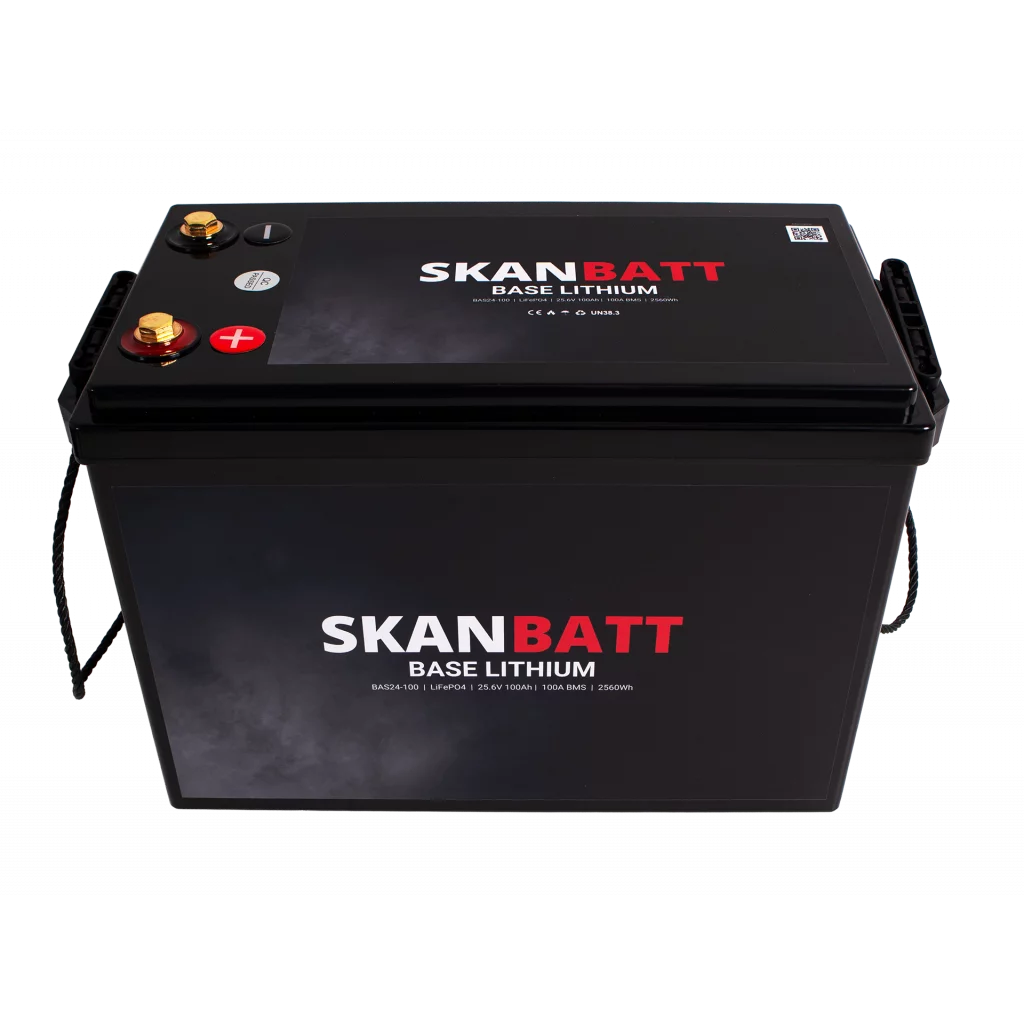 SKANBATT Base Lithium - 24V 100Ah 100A BMS - 385x190x245mm - 3 Års garanti