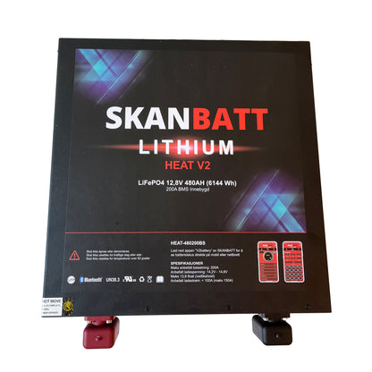Skanbatt V2 Bobil "Under Setet" Modell 12V 480Ah - 150A Bms - Heat - Bluetooth label detail