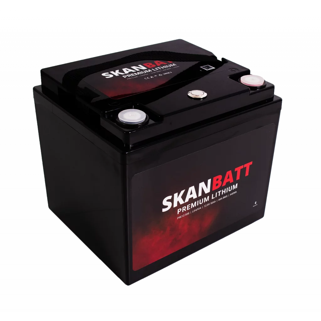 Produktbilde 3 av SKANBATT Premium Lithium - 12V 50Ah 60A BMS - 196x168x175mm - Bluetooth - 8 Års garanti