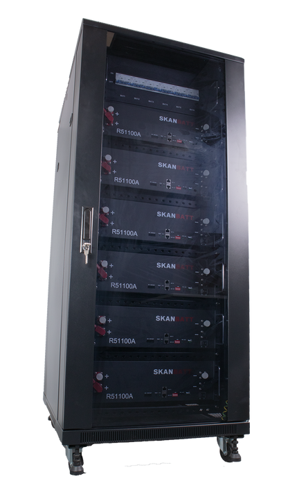 Skanbatt Kabinett/Batteriskap For Lithium Rackmoduler 3U shown in angle view