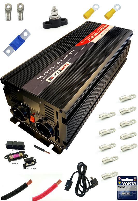 Inverter Strømpakke stor (2000w) med nettprioritering m/kit 1,8m kabel - Image 1