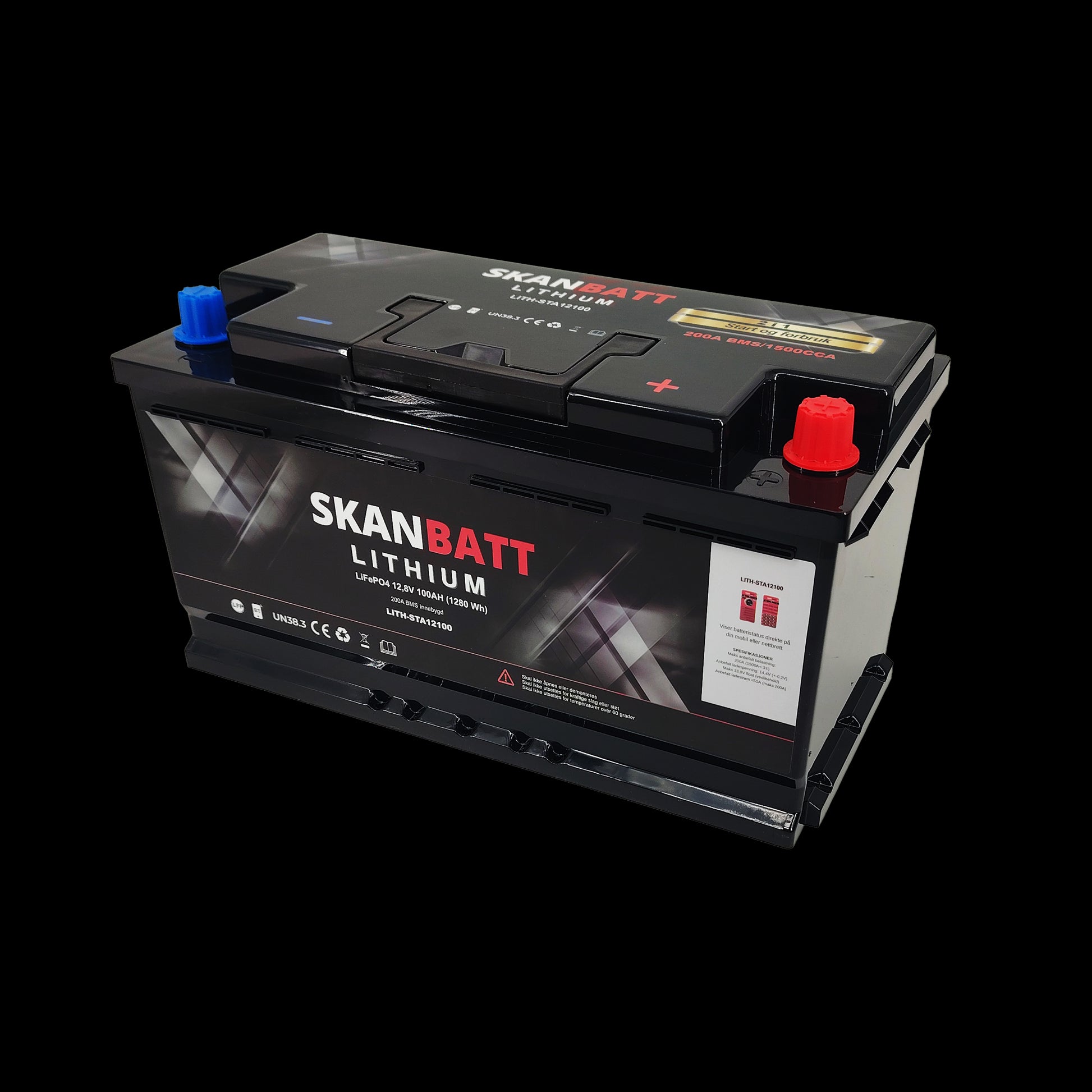 SKANBATT Lithium Start- og forbruksbatteri 12V 100Ah 1500CA - Bluetooth - Image 7