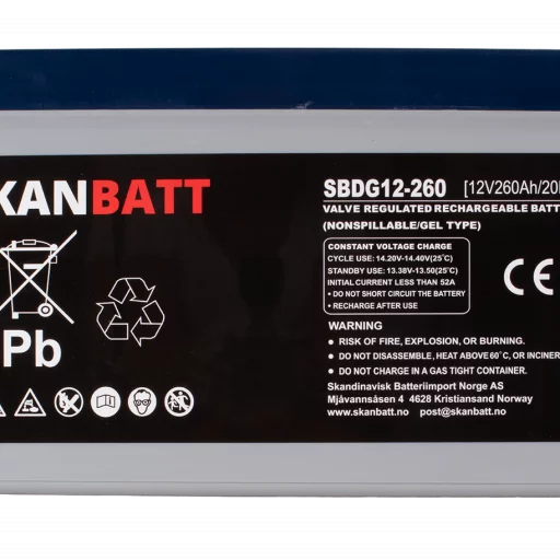 SKANBATT GEL Deep Cycle Batteri 12V 260AH (520x268x220mm) +høyre