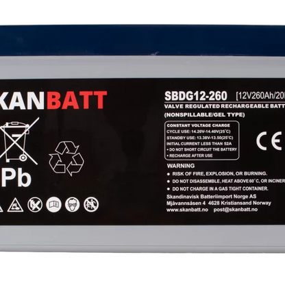 SKANBATT GEL Deep Cycle Batteri 12V 260AH (520x268x220mm) +høyre