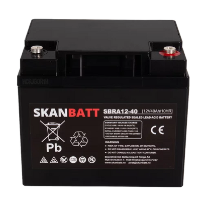 SKANBATT AGM Deep Cycle Batteri 12V 40Ah (198x166x171mm) +høyre