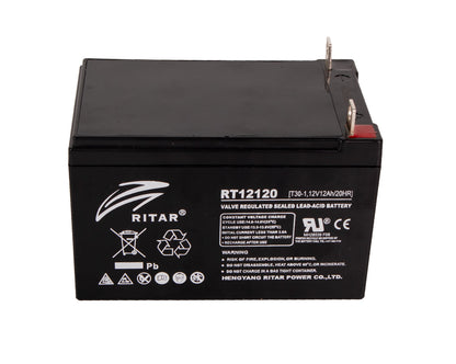 RITAR AGM Batteri 12V 12AH M6 shown in angle view
