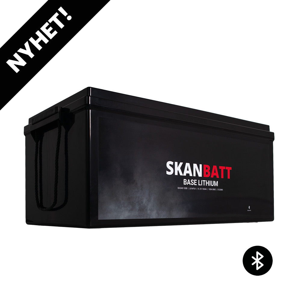 SKANBATT Base Lithium Batteri - 48V 100AH 100A BMS - 522x268x218mm - Bluetooth - 3 Års garanti