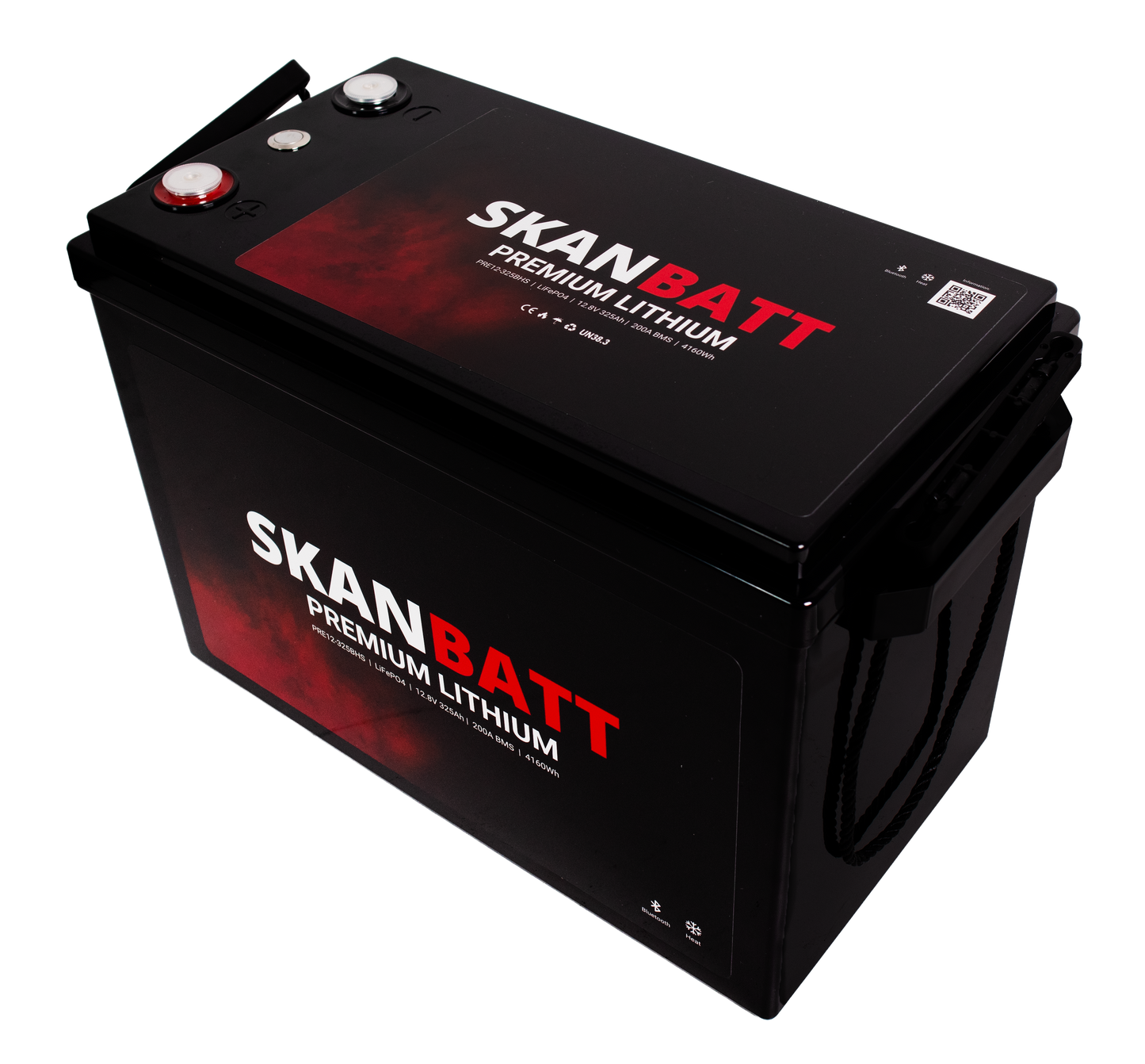 SKANBATT Premium Lithium - 12V 325Ah 200A BMS - 345x190x245mm - Bluetooth - Heat - 8 Års garanti