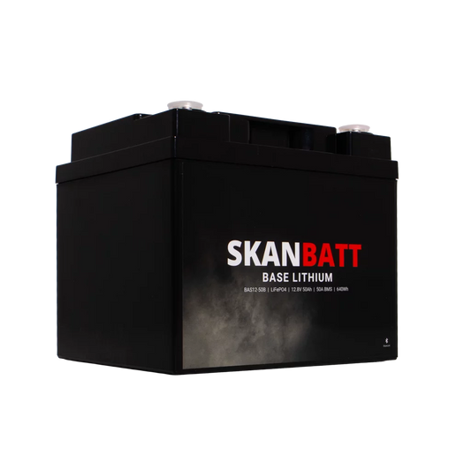 SKANBATT Base Lithium - 12V 50Ah 50A BMS - 198x166x170mm - Bluetooth - 3 Års garanti