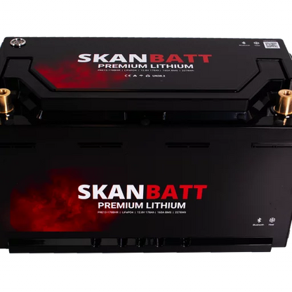 SKANBATT Premium Lithium - 12V 178Ah 160A BMS - 354x176x187mm - Bluetooth - Heat - 8 Års garanti