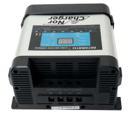 Nor Charger Pro Serie Elektronisk Batterilader 12V 10A 2-Kanaler label detail