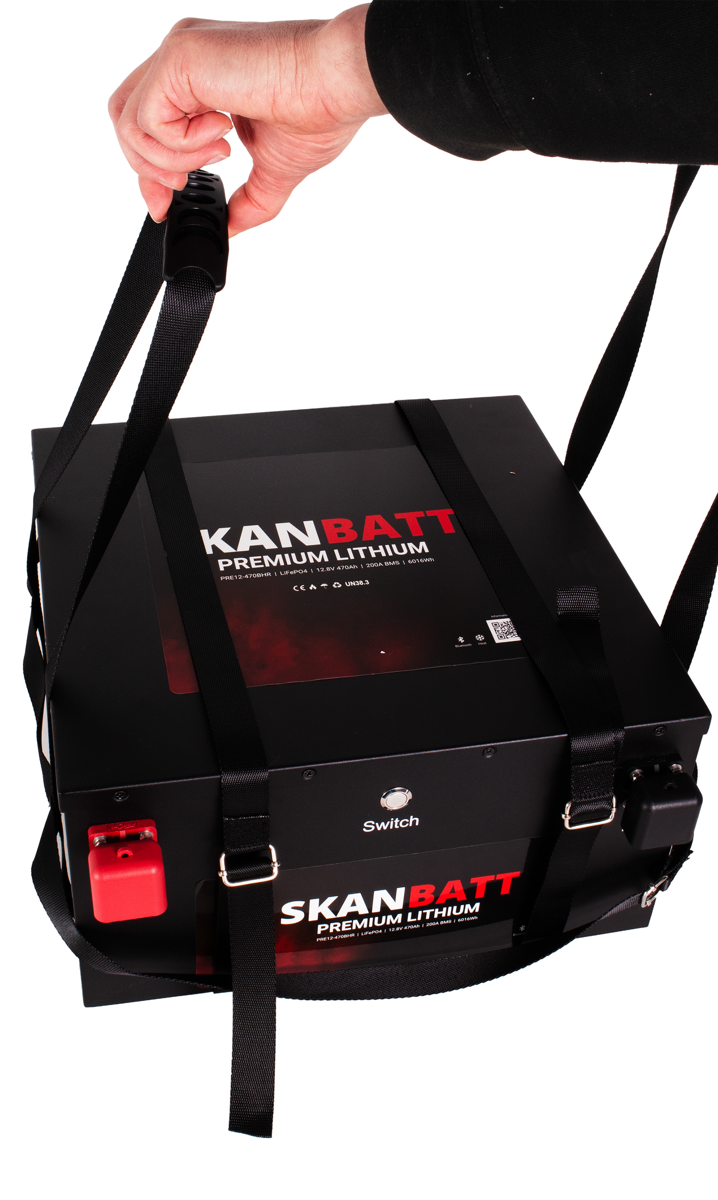 SKANBATT Premium Lithium - 12V 470Ah 200A BMS - 360x350x190mm - Bluetooth - Heat - 8 Års garanti - "Under setet" modell