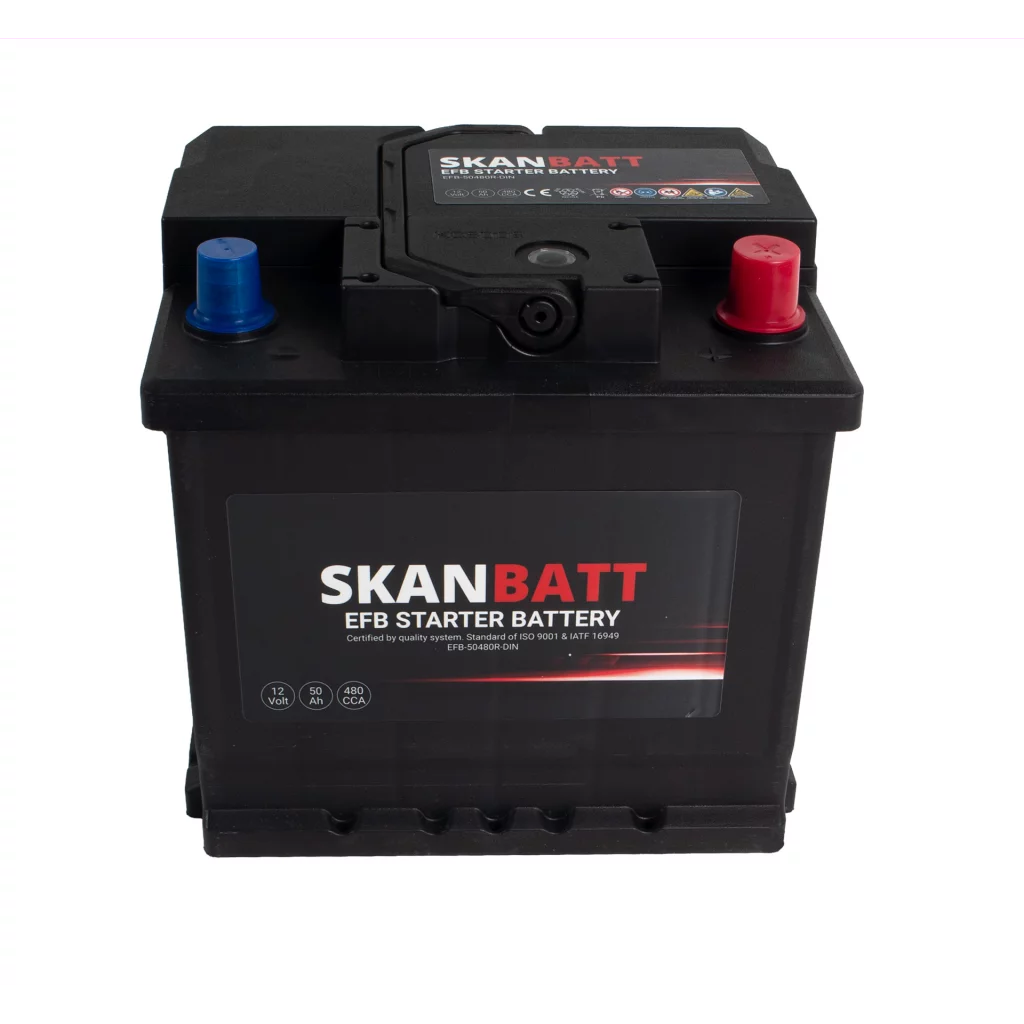 SKANBATT EFB Startbatteri 12V 50AH 480CCA (207x175x190mm) +R
