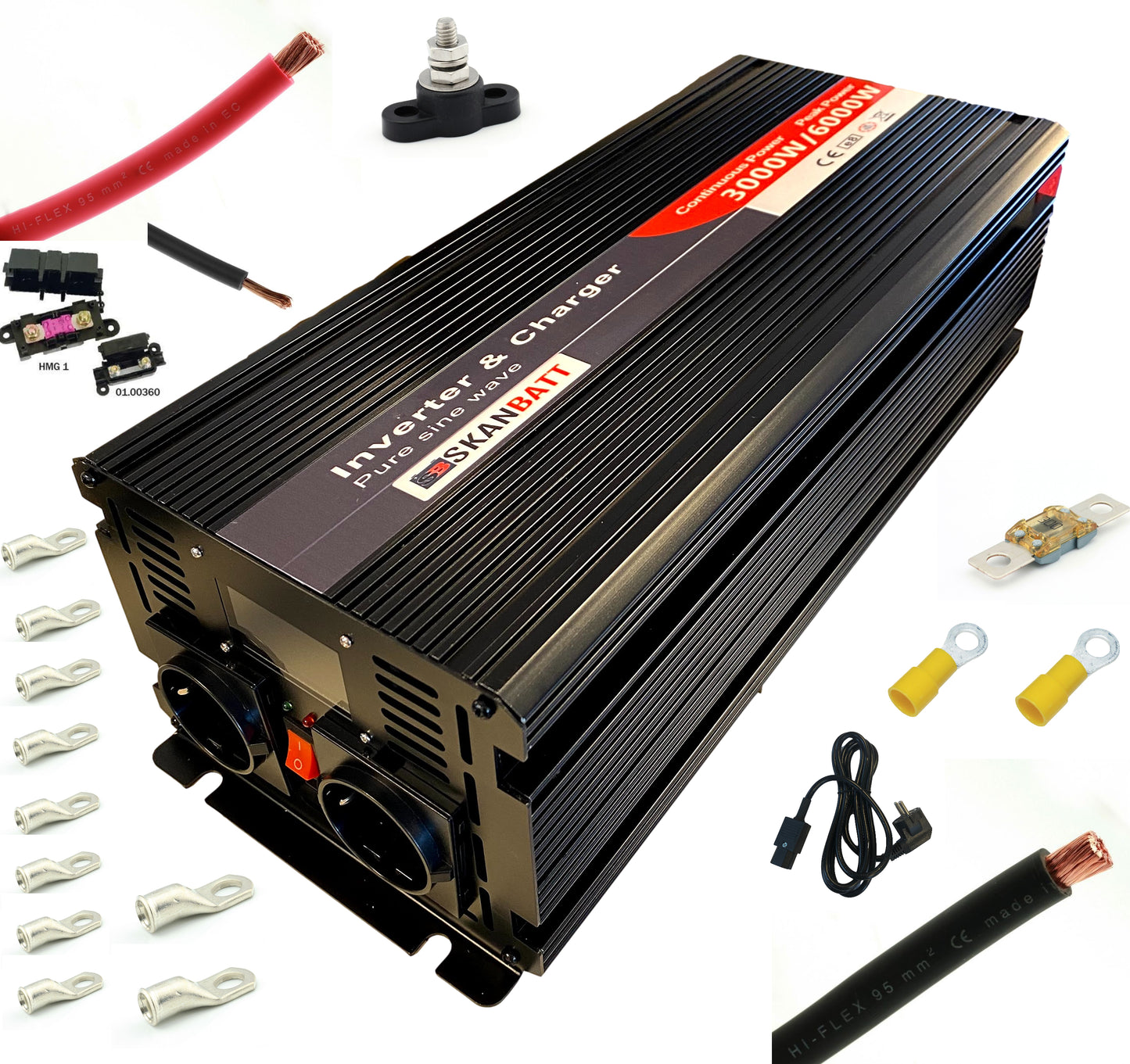 Inverter Strømpakke Mega (3000w) m/kit 2m kabel - Image 1