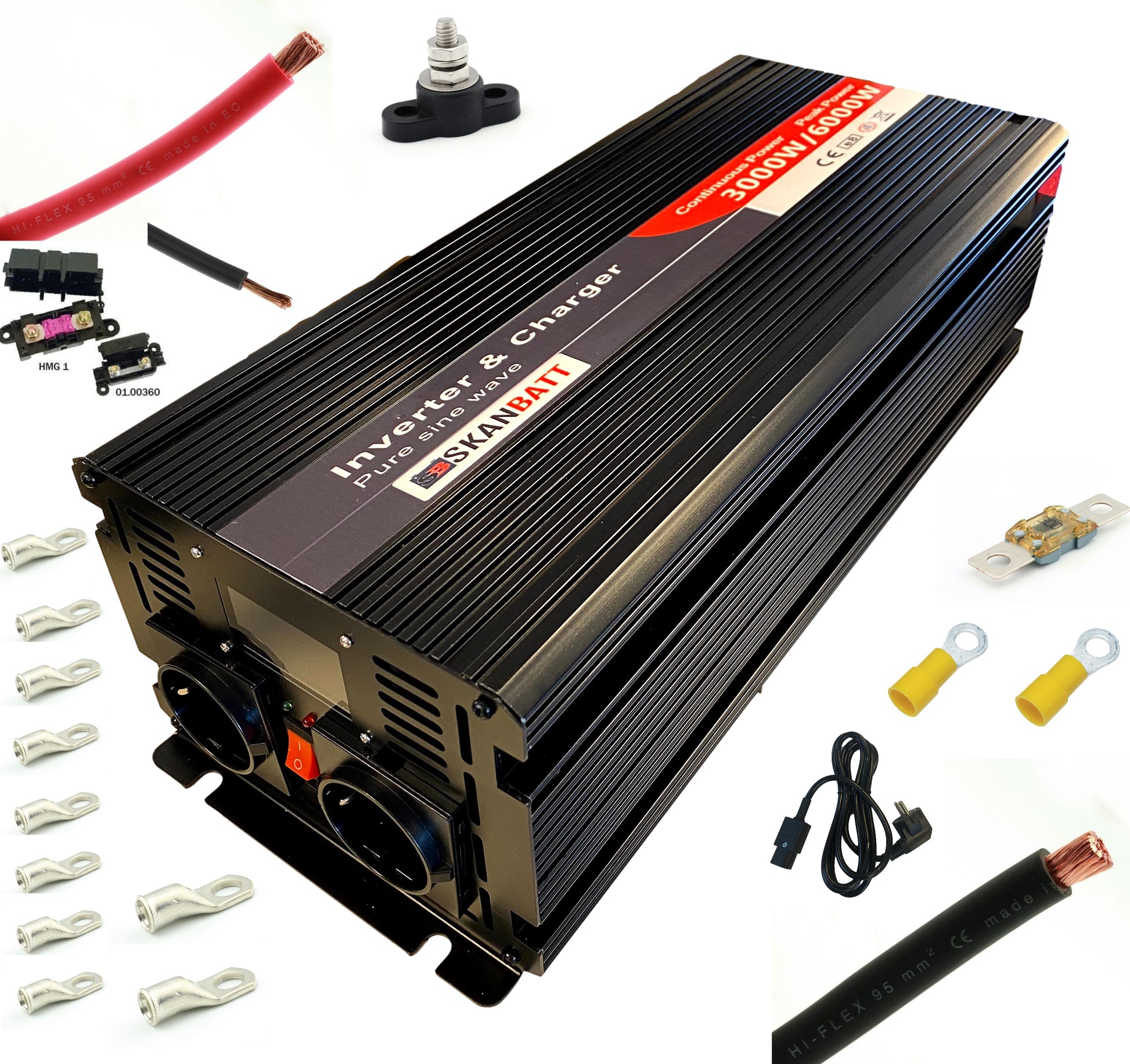 Inverter Strømpakke Mega (3000w) med nettprioritering m/kit 2m kabel - Image 1