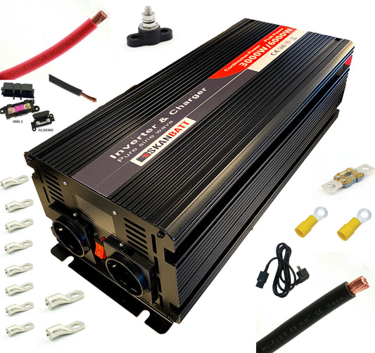 Inverter Strømpakke Mega (3000w) med nettprioritering m/kit 2m kabel - Image 1