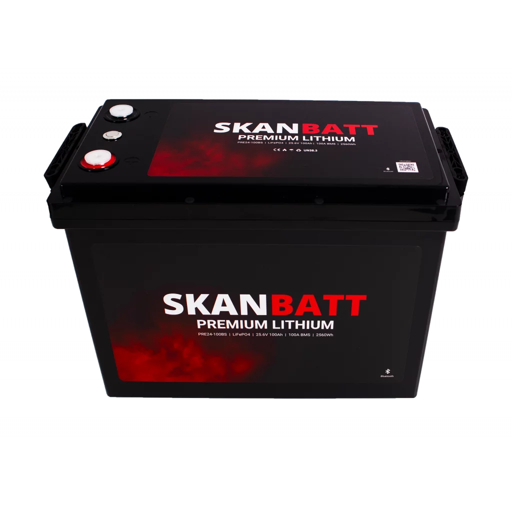 Produktbilde 3 av SKANBATT Premium Lithium - 24V 100Ah 100A BMS - 384x204x268mm - Bluetooth - 8 Års garanti