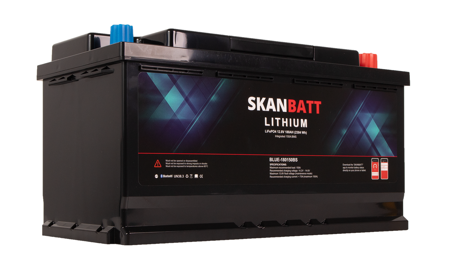 Skanbatt Lithium Batteri 12V 180Ah 150A Bms - Bluetooth - Bobil - 355X176X190Mm label detail